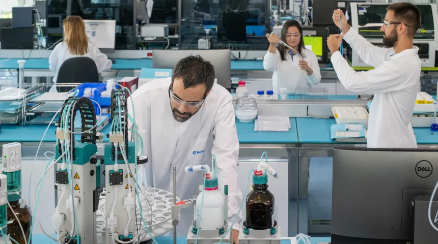 Specialized technicians working in nutraceutical ingredients laboratory